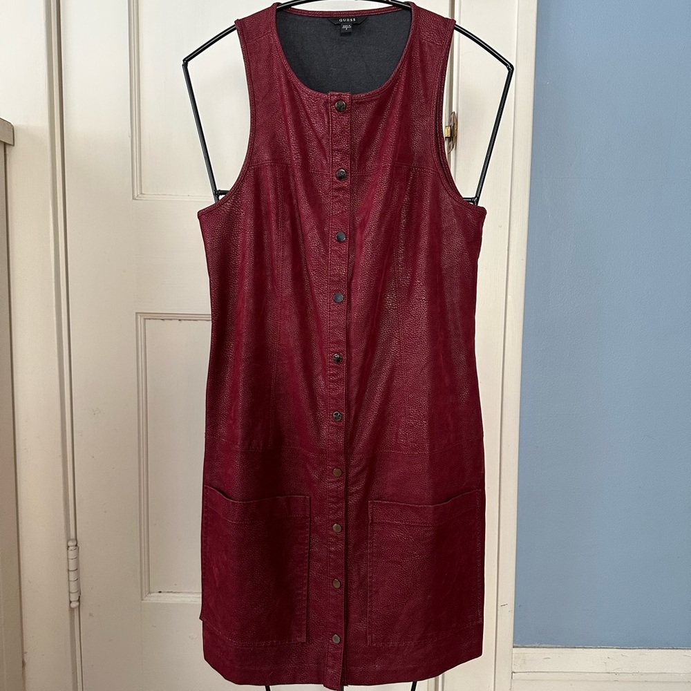 Guess Faux Leather Sleeveless Snap Dress